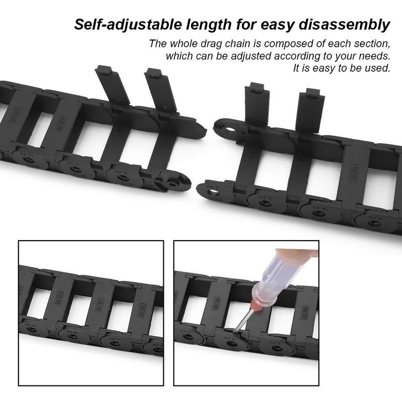 LMioEtool Pack of 2, R38 18mm x 38mm(Inner H x Inner W) Black Plastic Cable Wire Carrier Drag Chain 1M Length for CNC, with End Connectors - Bridge Type (Inner Side openable) - Image 5
